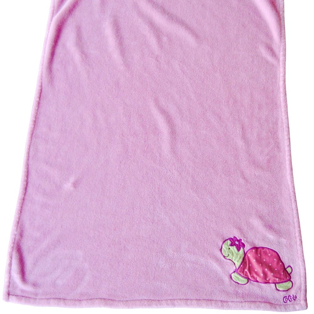 Cocalo Baby Pink Plush Baby Blanket w Turtle Applique Soft and Warm 30 x 40"